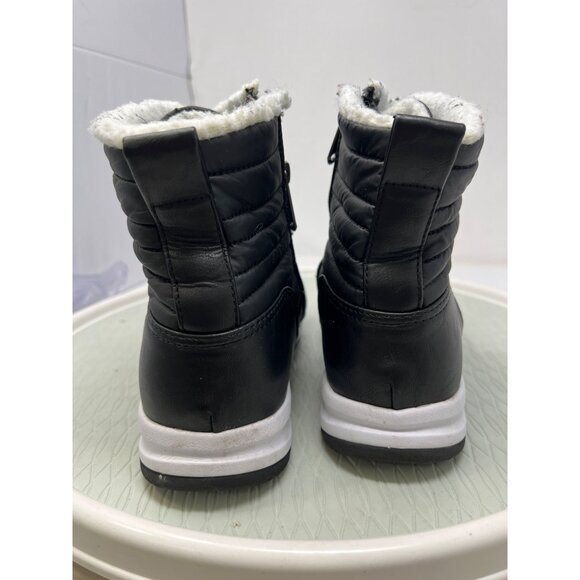 Khombu Black Quilted Lace-Up Winter Boots Size 9 Shearling Lining Side Zipper Cl - Picture 4 of 10